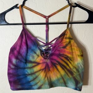Ambiance Rainbow Tie Dye Strappy Bralette Crop Top Festival Y2K Small